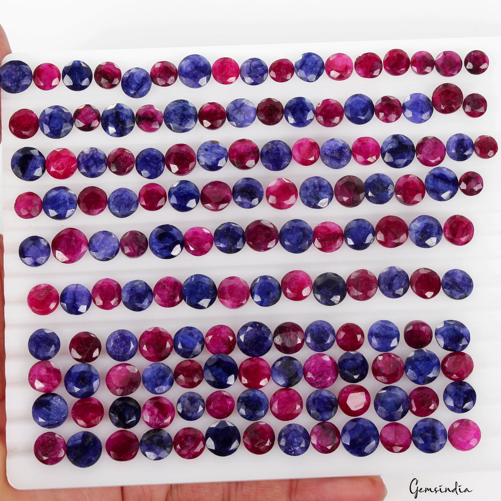 400Ct/144 Pc Natural Red & Blue Beryl Round Cut 7-10mm Loose Jewelry Making Gems