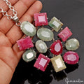 100gm 925Sterling Silver Natural Red Green Beryl Mix Faceted CutGem Huge Pendant