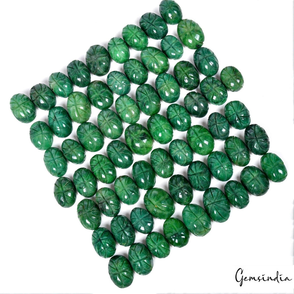850 Cts/64 Pcs Natural Brazilian Dark Green Emerald Oval Carved Gems For Jewelry