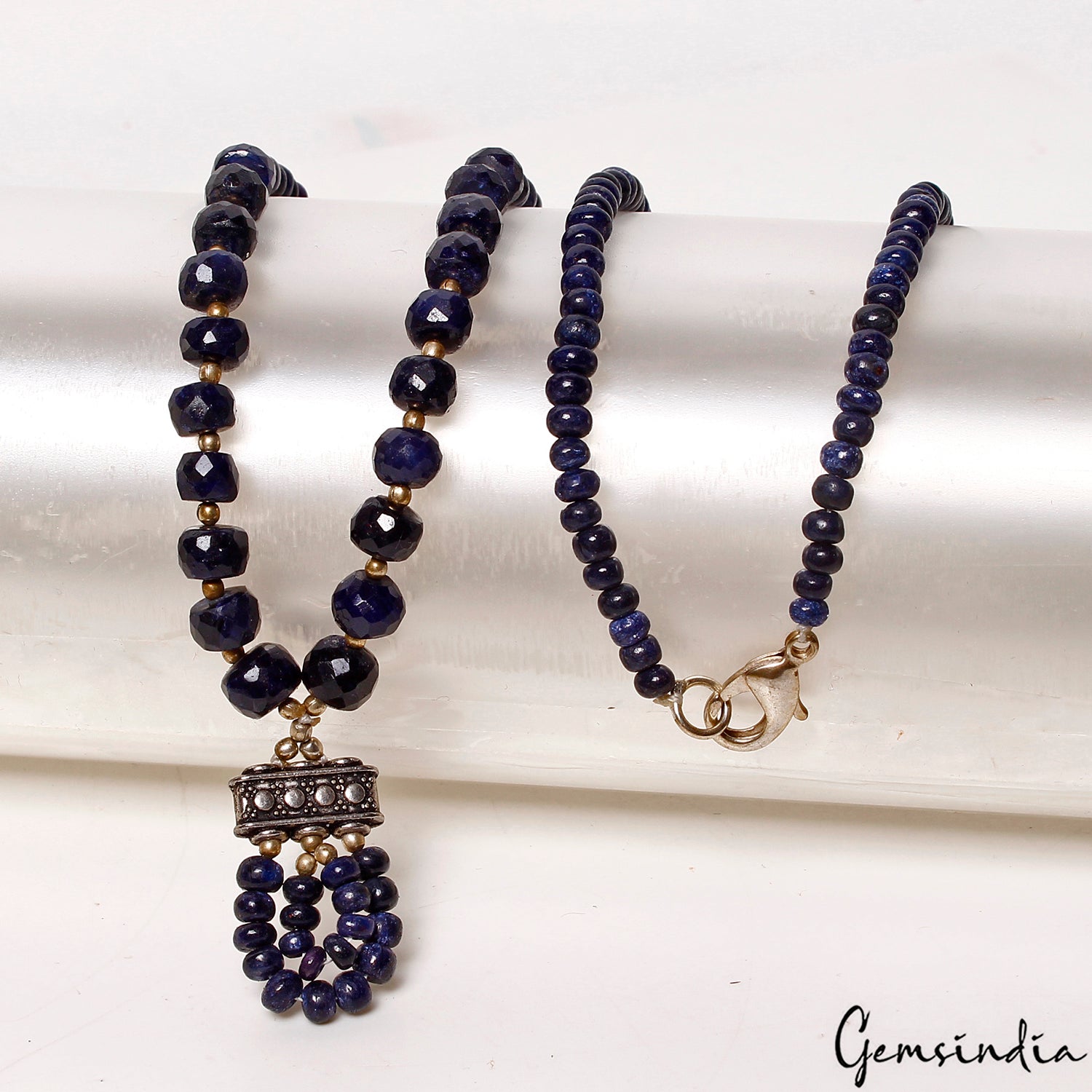 Handmade 21" Natural Sapphire Gemstone Beaded Blue Necklace for Women ~ 160.40Ct