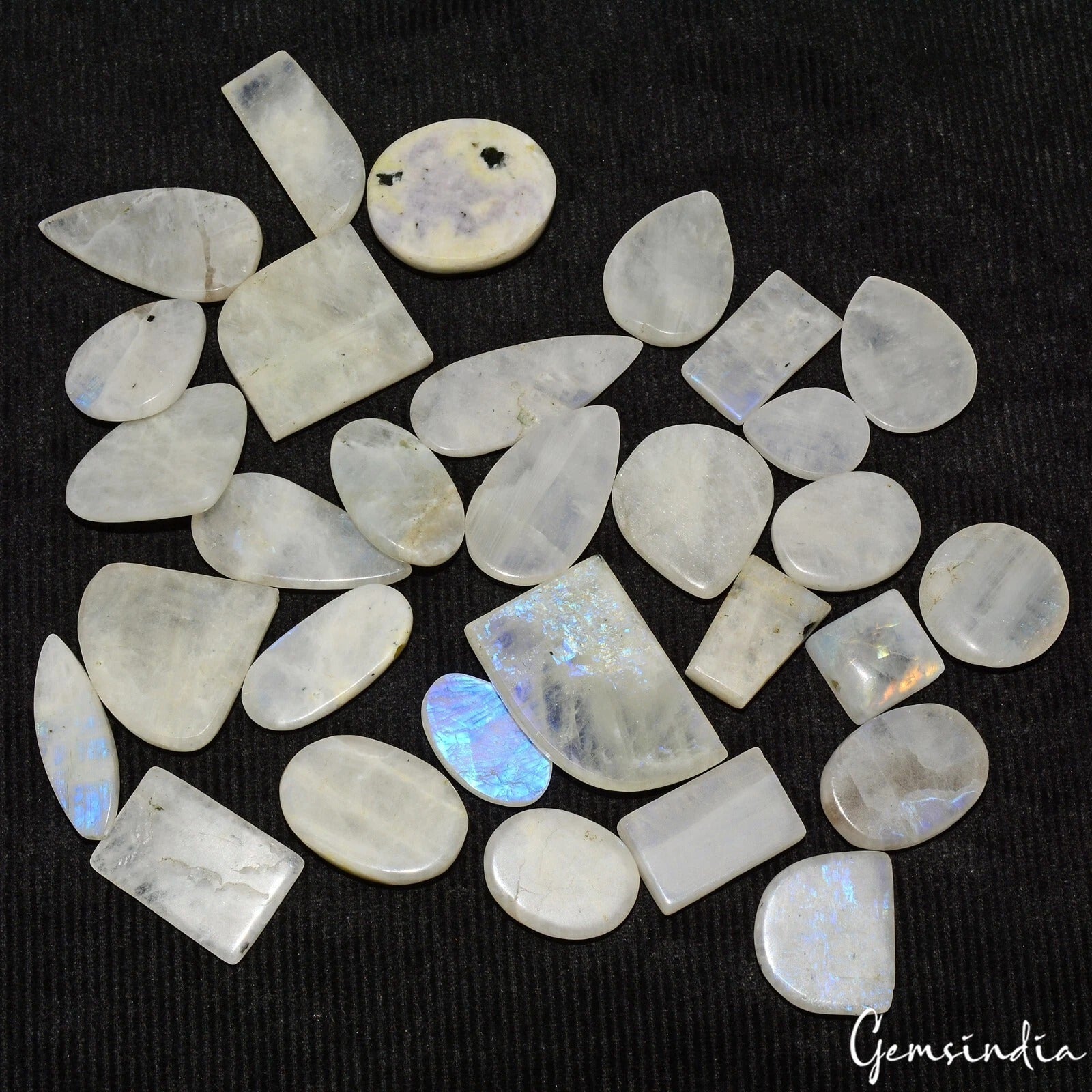 950 Cts/30 Pcs Natural Blue Shine Moonstone Mix Cab 16-38mm Wholesale Loose Gems
