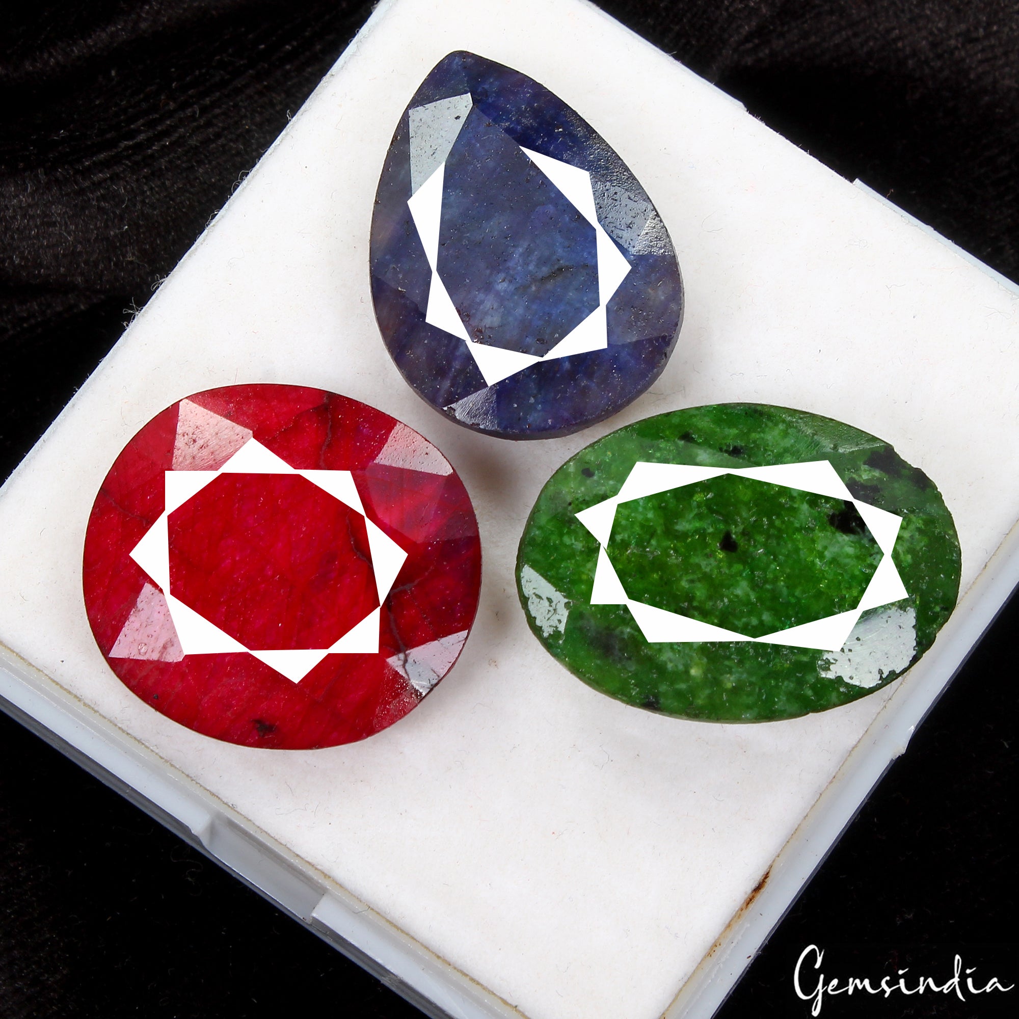 Certified 120 Ct Natural Ruby Emerald Sapphire Loose Pendant Size Gemstones~3 Pc