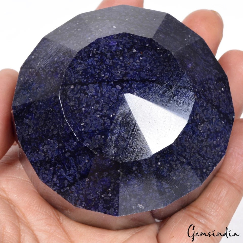 Blue Sapphire Loose Gemstone, Uneven Round Faceted cut, Color Enhanced — 77x75x45 mm, 2250 Ct