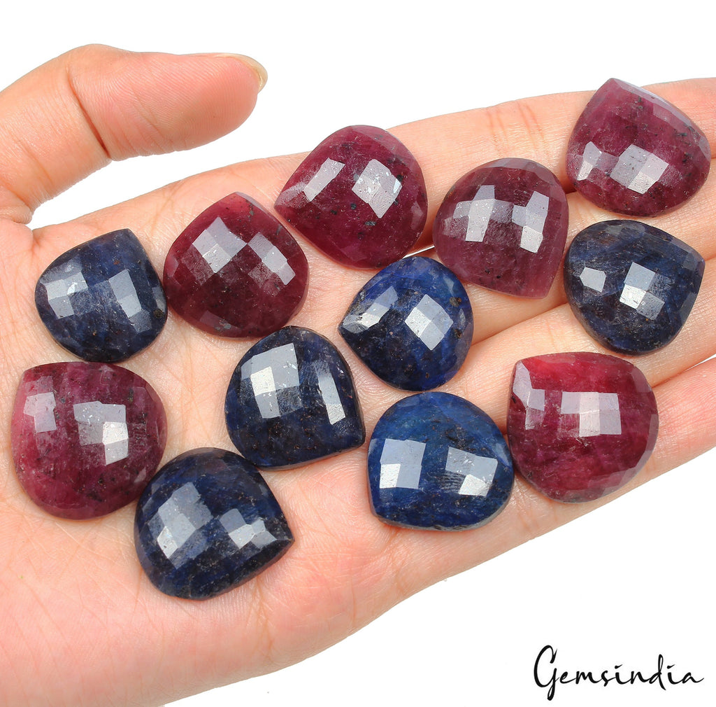 12 Pcs Natural Ruby Sapphire Heart /Pear Checker Cut 20mm-24mm Gemstones ~370 Ct