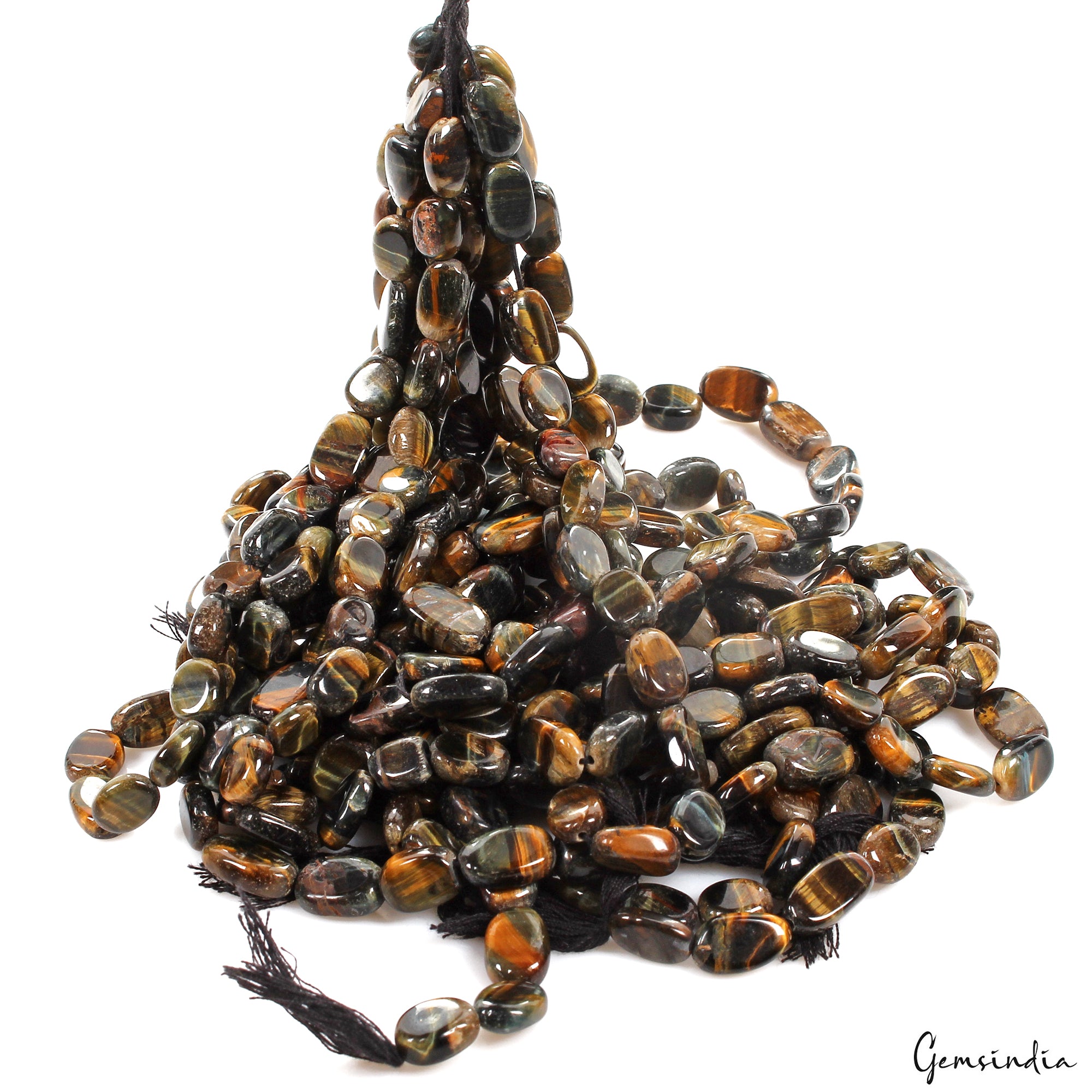 Tiger Eye Beaded Strand, Untreated — 6mm to 15mm, 1160 Ct