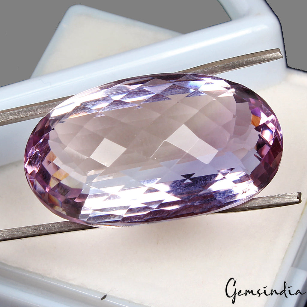 AAA Huge Purple Amethyst 37.90 Ct Oval Checker Cut Gemstone For Rings & Pendants