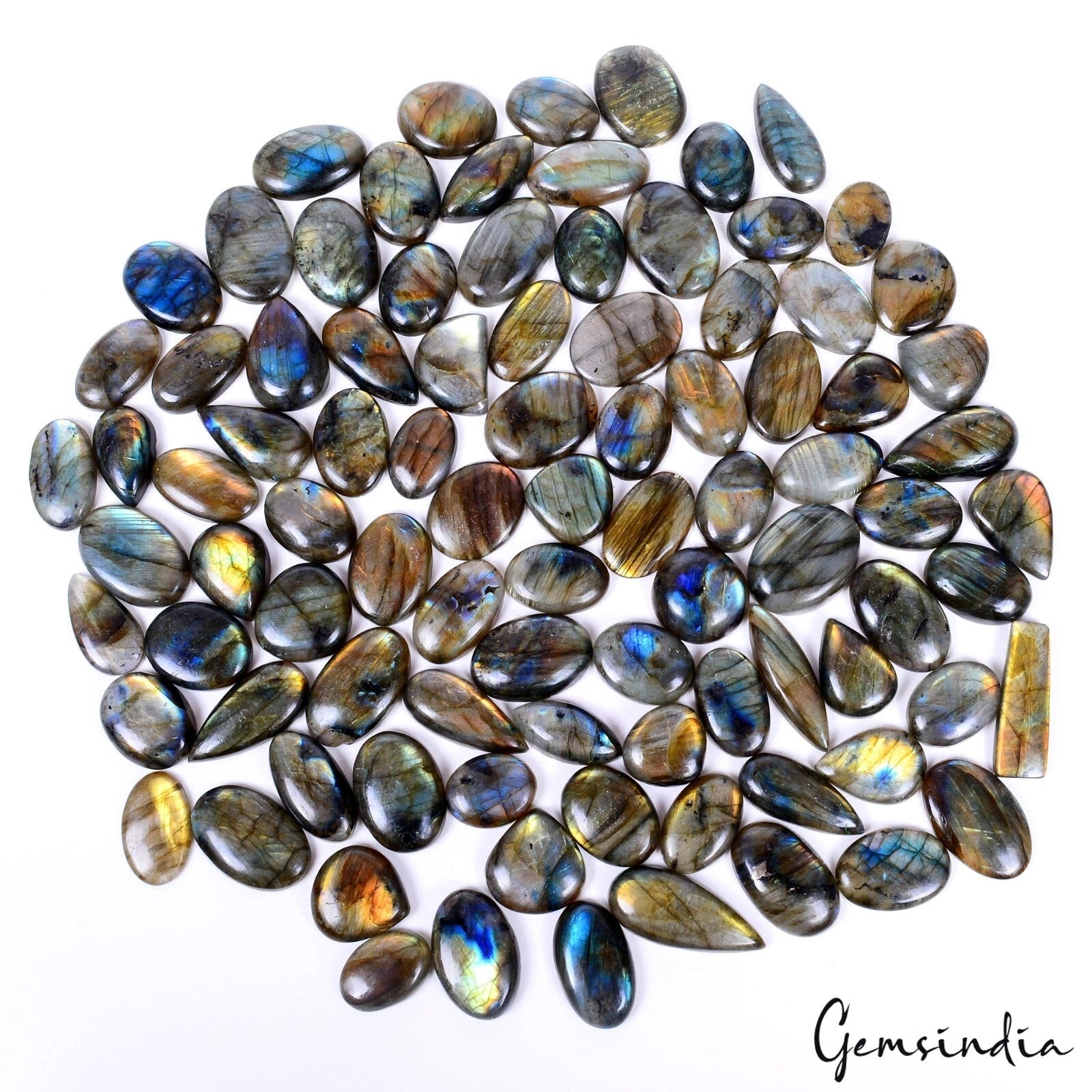 2500 Cts/92 Pcs Natural Untreated Multi Shine Labradorite Mix Cab Loose Gems Lot