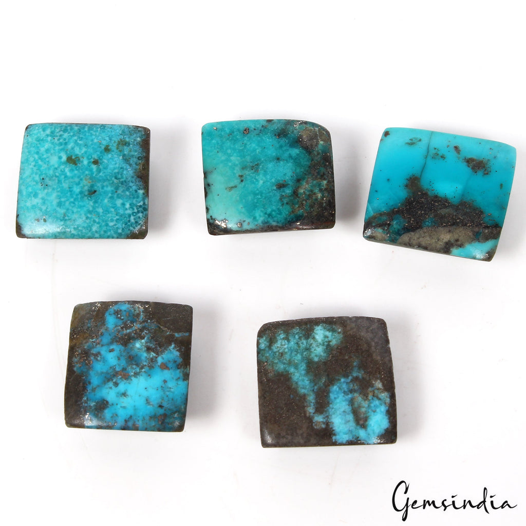 5 Persian Turquoise Neyshabur Cabochon Lot, Not Stabilized, %100 Natural 18-19mm