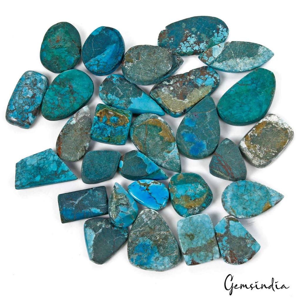 300 Cts/28 Pcs Natural Blue Green Spiderweb Turquoise Mixed Cab Gems For Jewelry