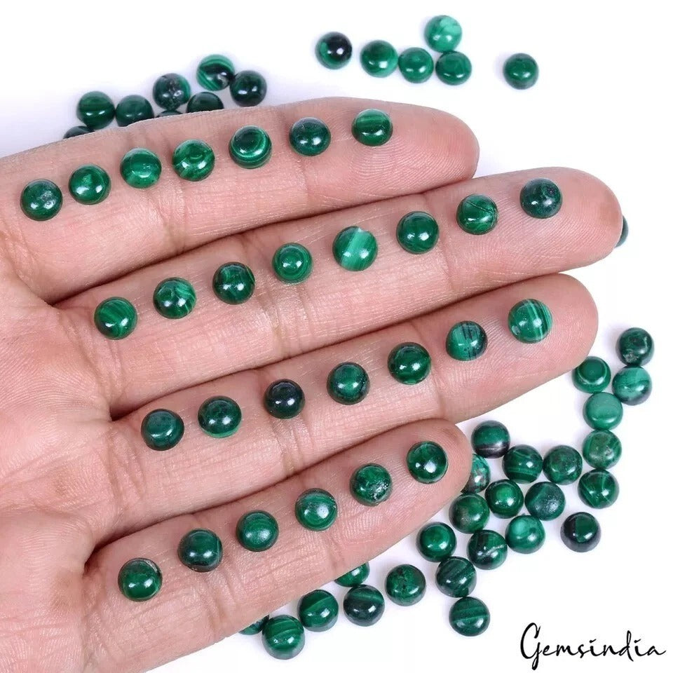 100.60 Ct/73 Pcs Natural Green Malachite Round Cab Calibrated 6mm Loose Gems
