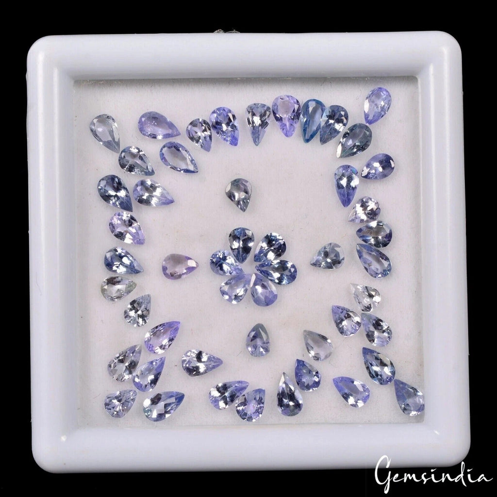 50 Pcs Natural Tanzanite 5x3mm Pear Cut Sparkling Violet Blue Loose Gemstone Lot