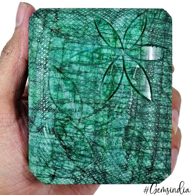 3450 Ct Natural Huge Green Brazilian Floral Carving Emerald Certified Gemstone