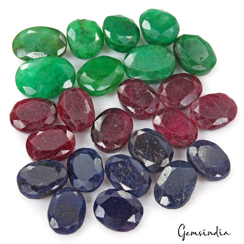 500 Ct Natural Ruby Emerald Sapphire Oval Cut Faceted Loose Certified Gems Lot