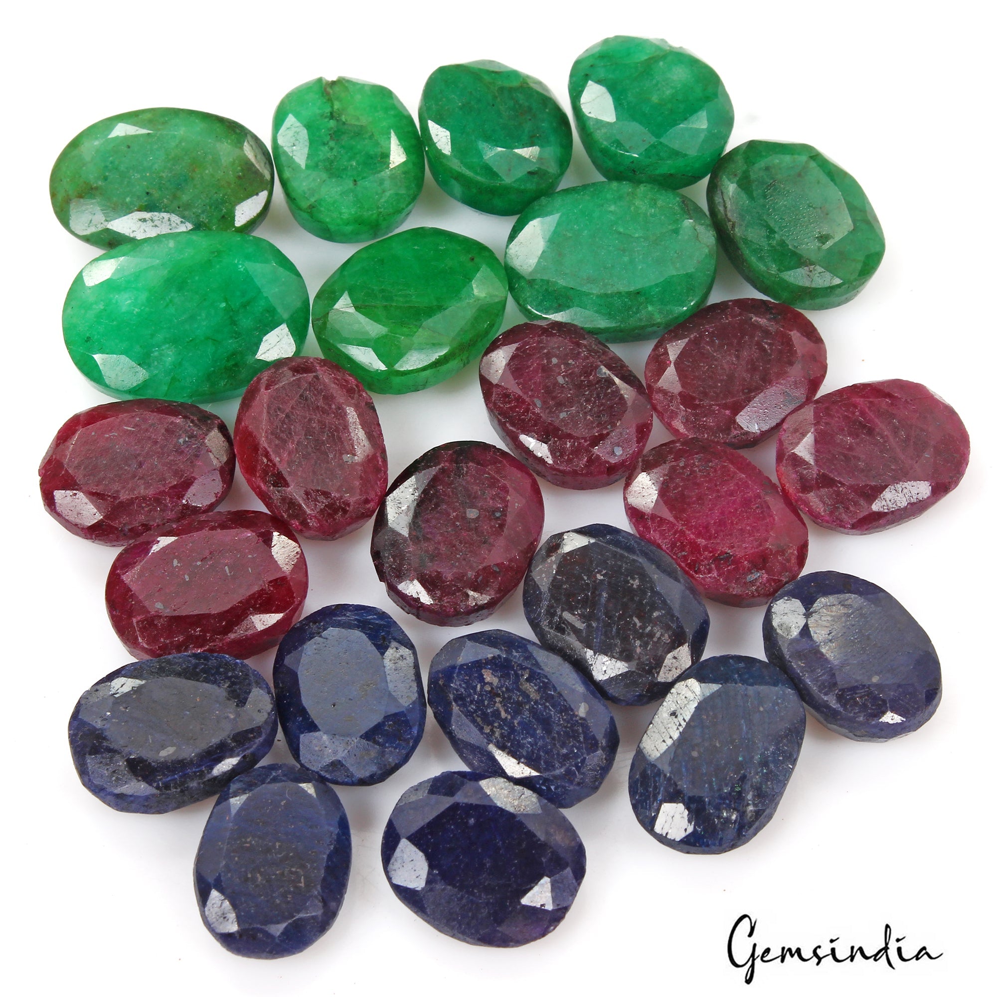 500 Ct Natural Ruby Emerald Sapphire Oval Cut Faceted Loose Certified Gems Lot