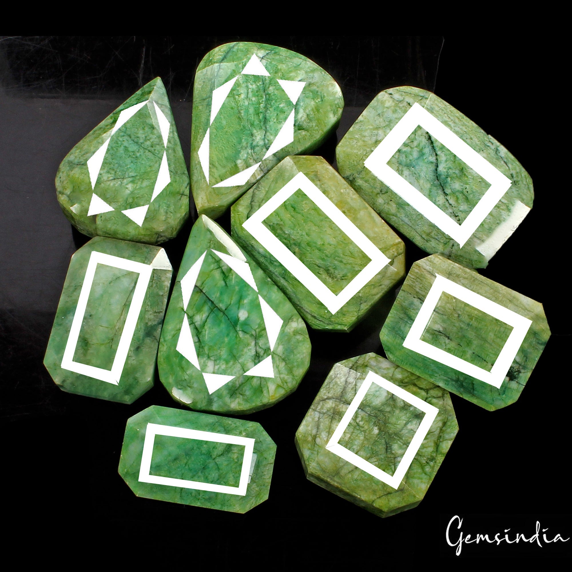 5000 Cts / 9 Pieces Natural Brazilian Green Emerald Mix Cut Loose Gemstone Lot