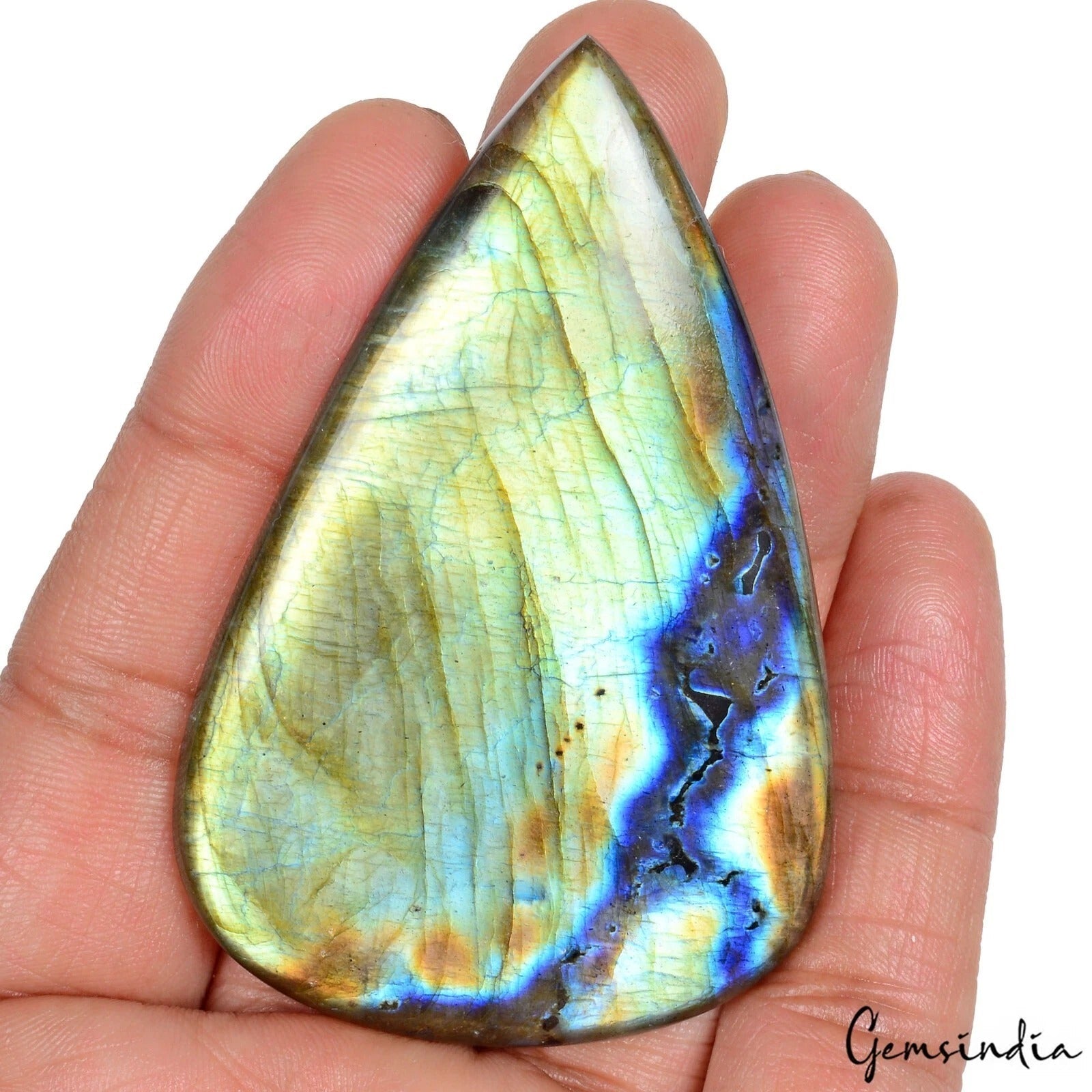Certified 198.40 Cts Natural Untreated Blue Green Shine Labradorite Pear Cab Gem