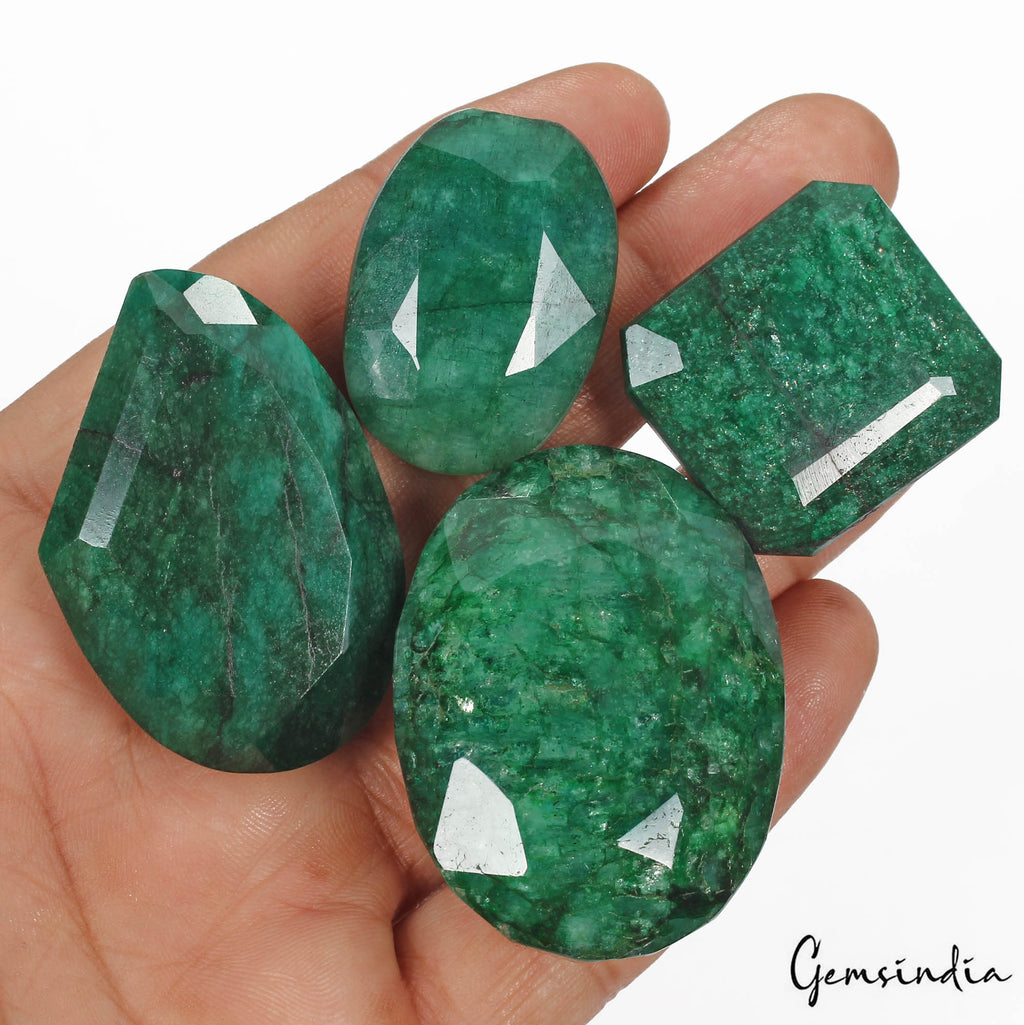 620 Ct/4 Pcs Natural Brazilian Bottle Green Emerald Mixed Cut Huge Loose Gem Lot