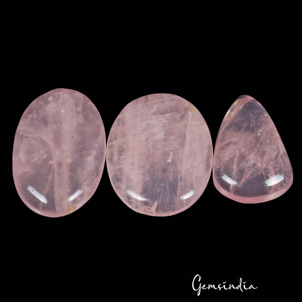 300 Cts/3 Pcs Natural Untreated Pink Rose Quartz Mix Cab Loose Gems For Pendants