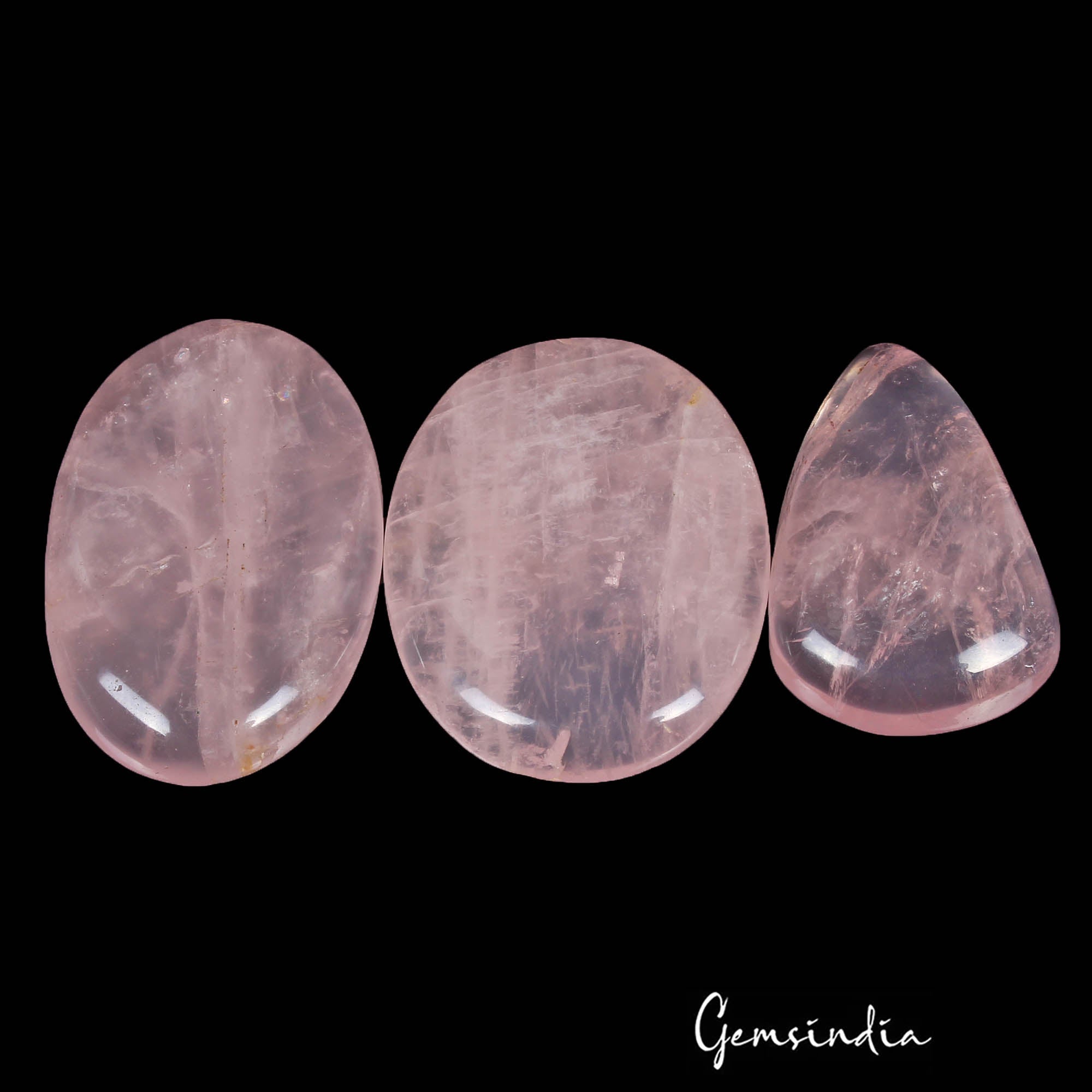 300 Cts/3 Pcs Natural Untreated Pink Rose Quartz Mix Cab Loose Gems For Pendants