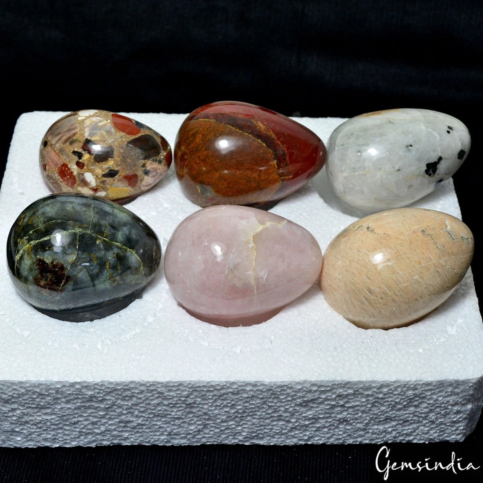2 Kilo Natural Multi Gemstones Polished Crystal Healing Mineral Eggs /6 Pcs