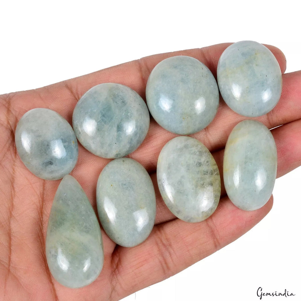 8 Pcs Natural Aquamarine Beryl 25mm-38mm Untreated Cabochon Certified Gemstones