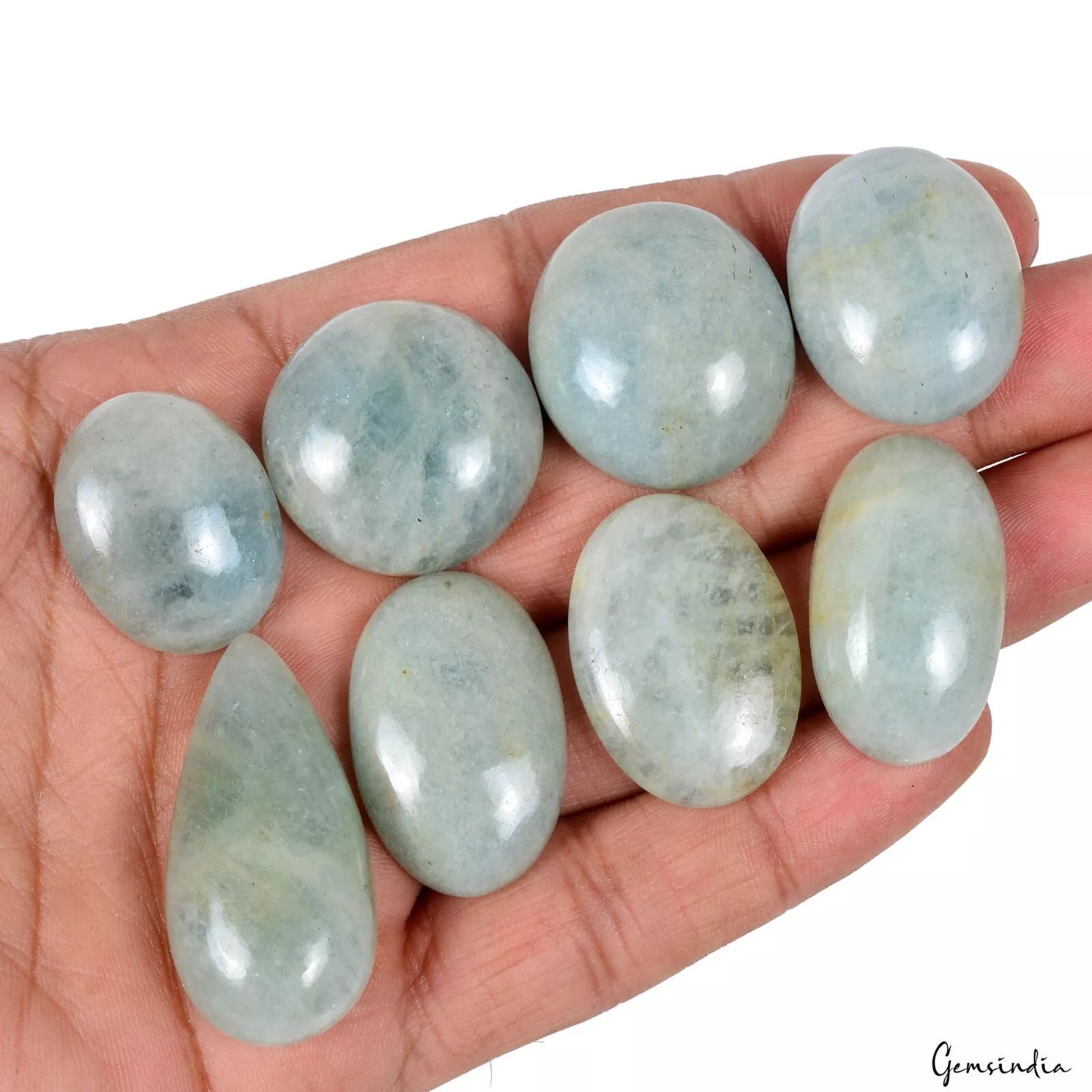 8 Pcs Natural Aquamarine Beryl 25mm-38mm Untreated Cabochon Certified Gemstones
