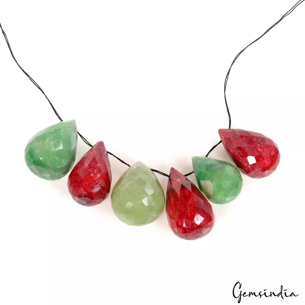 Emerald Beaded Strand, Color Enhanced, Green & Red — 16mm to 21mm, 145 Ct, Brazil