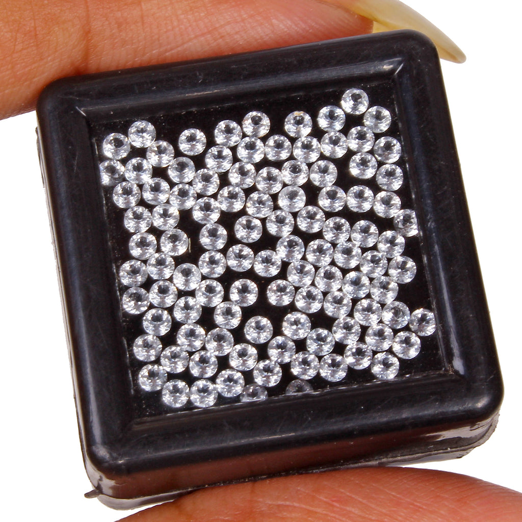 100 Pcs Natural White Topaz 2mm Round Diamond Cut Calibrated Sparkling Gemstones