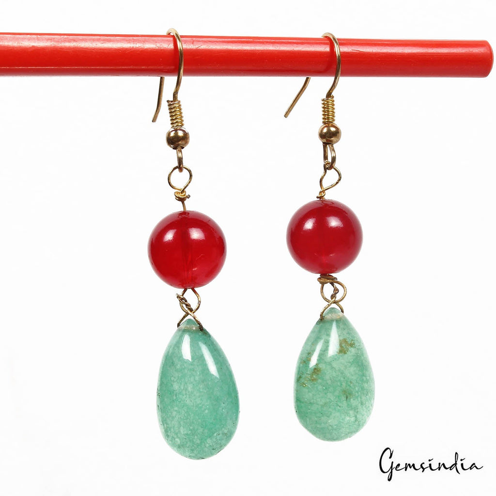 41.80 CtsNatural Green Red Onyx Gems Handmade Pair of Earring 2" Christmas Sale