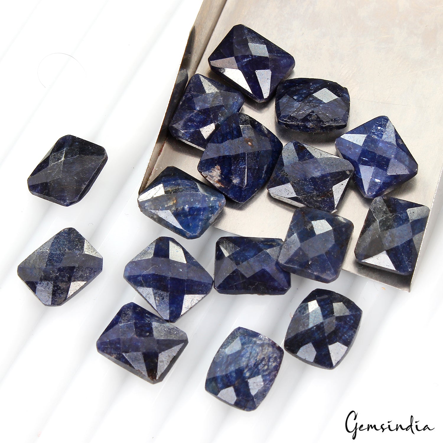 10-12mm Natural Blue Sapphire Octagon Checker Cut Loose Gemstones~77.00Ct/16 Pcs