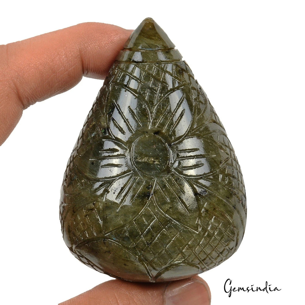 Natural Multi Shine Labradorite Earth Mined Pear Drop Carving 1050 Cts Gemstone