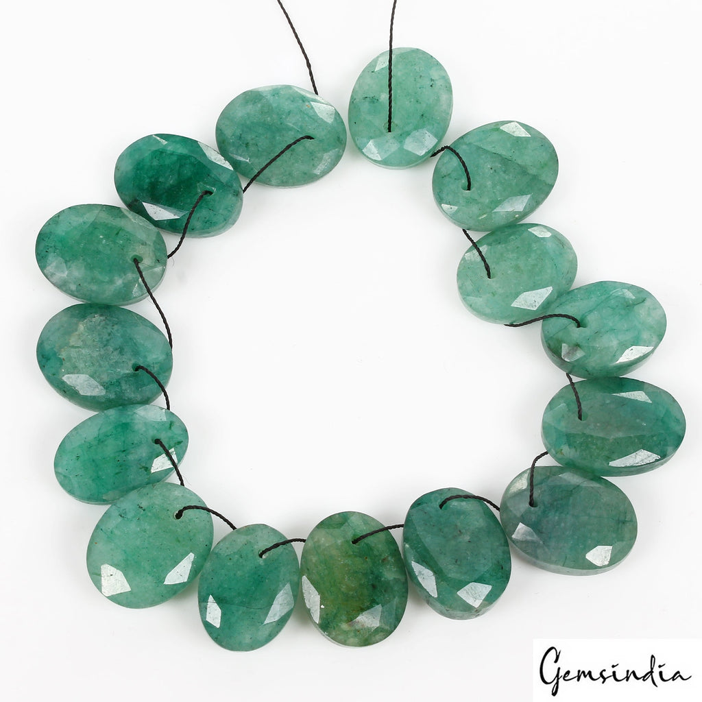 15 Pcs Lot Natural Green Emerald Oval Faceted Cut Loose Drilled Beads/Briolettes
