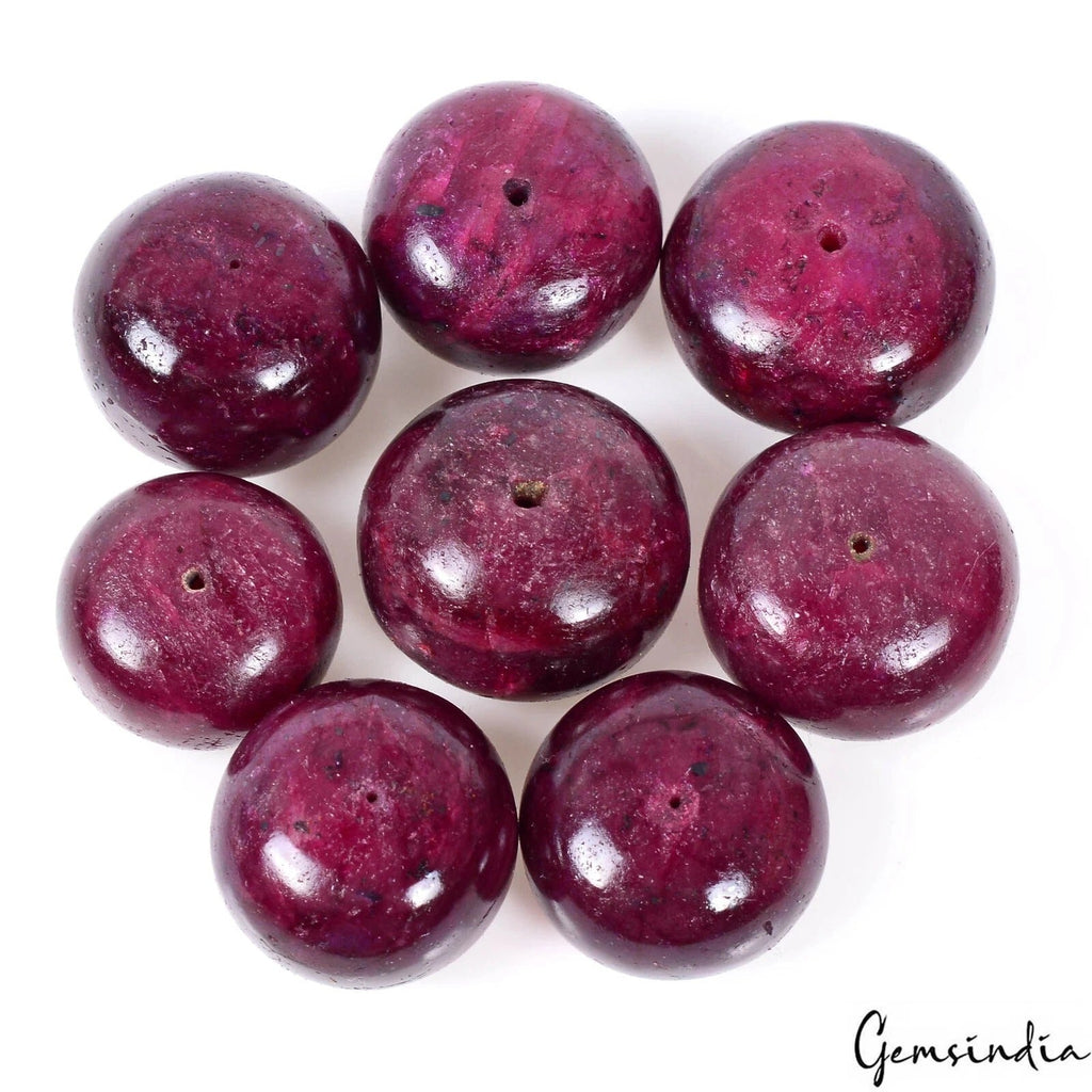 690 Cts Natural Red Ruby Round Cabochon Drilled Beads 20-24mm For Jewelry Making