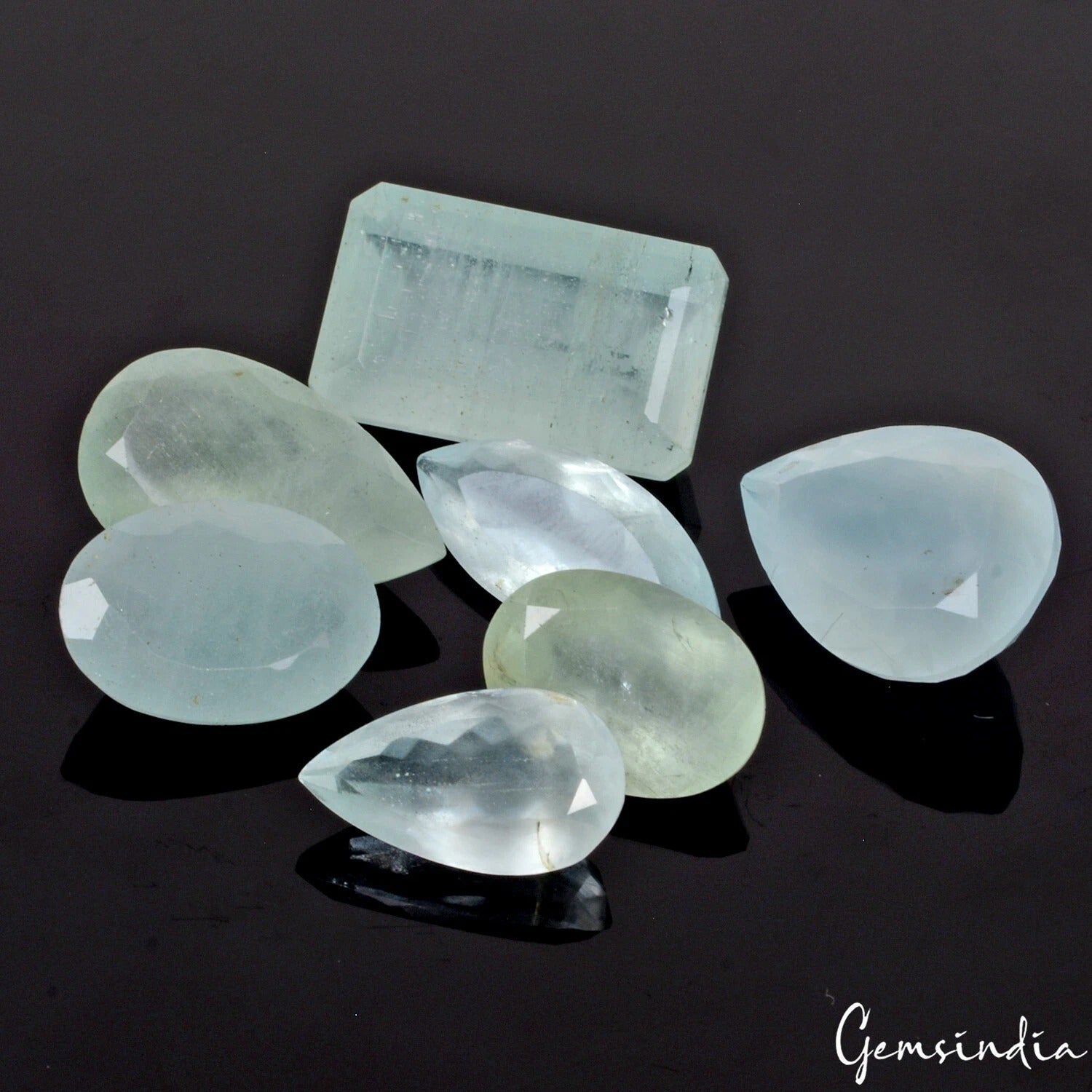 Aquamarine Lot, Loose Gemstone, Oval, Octagon & Pear Marquise faceted Cut, Untreated — 7 Pieces, 13mm to 19 mm, 56.20 Ct, Brazil