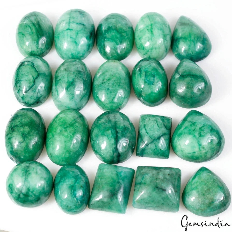 Emerald Lot, Cabochon, Color Enhanced, Green — 20 Pieces, 19mm to 27mm, 750 Ct, Brazil