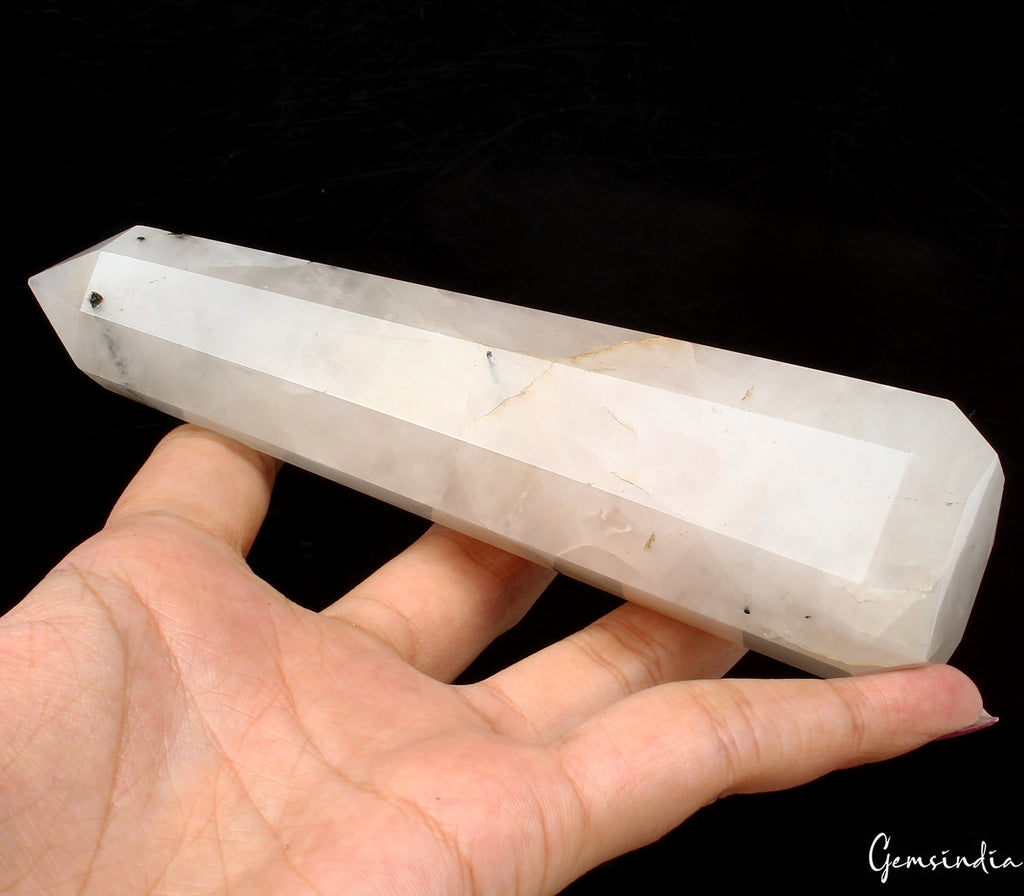 260 Gm5.6" Black Tourmaline Rutilated Quartz Obelisk Tower Crystal Point Healing