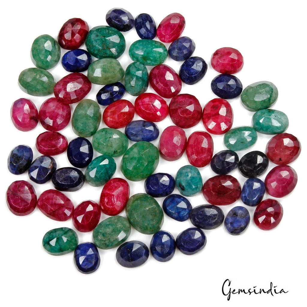250 Cts/62 Pcs Natural Multi Color Ruby Emerald Sapphire Oval Cut Loose Gems Lot