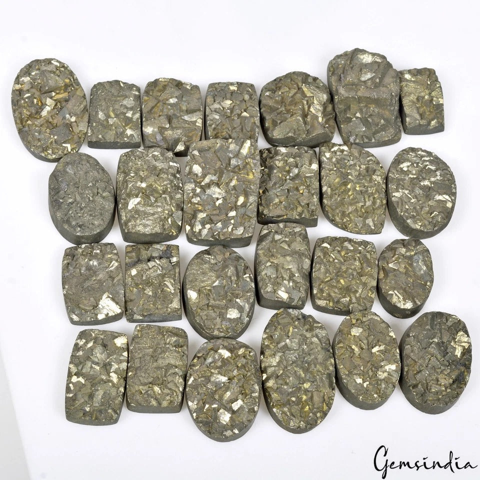 1270 Ct Natural Untreated Gold Pyrite Mix Cut Druzy Gems Lot 25 Pcs For Jewelry