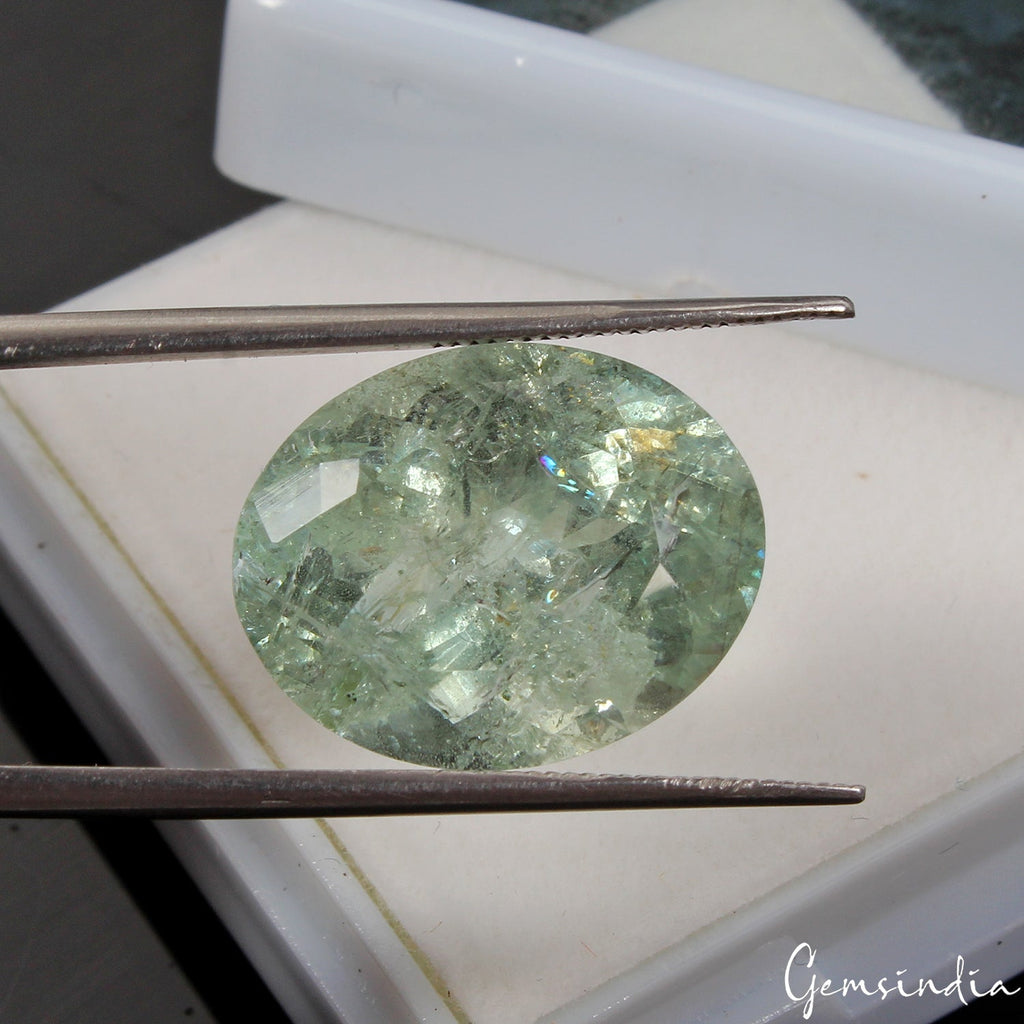 14.20 Cts Natural Untreated Green Aquamarine Oval Faceted Loose Gemstone, Brazil