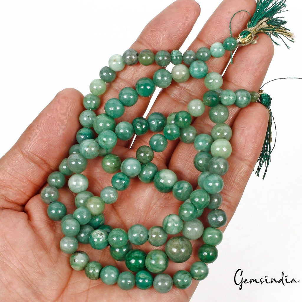 350 Cts/95 Pcs Natural Brazilian Green Emerald Round Cab Drilled Bead Strand 28"