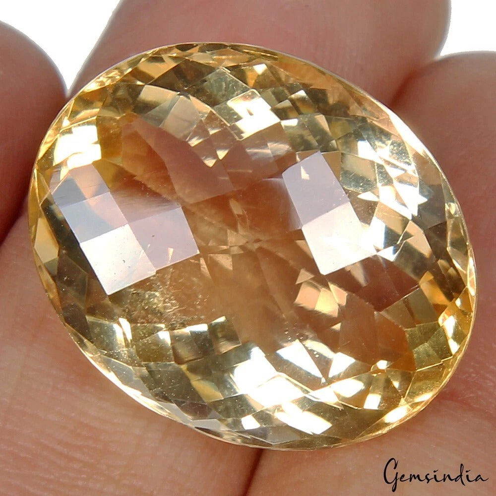 27.40 Ct Natural Untreated Yellow Citrine Oval Checker Cut Jewelry King Gemstone