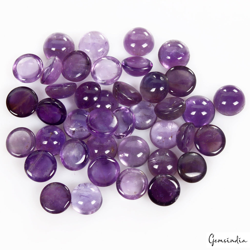 Certified 40 Pcs Natural Untreated Purple Amethyst Round Cab 8mm Each Gems Lot