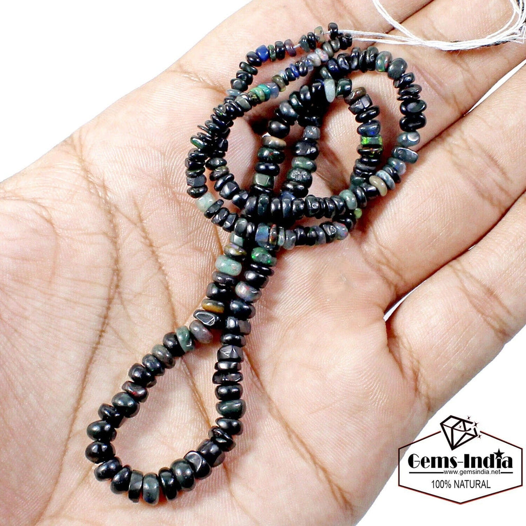 42.80 Cts Natural Ethiopian Welo Fire Black Opal Round Cab Gems Bead Strand 16"