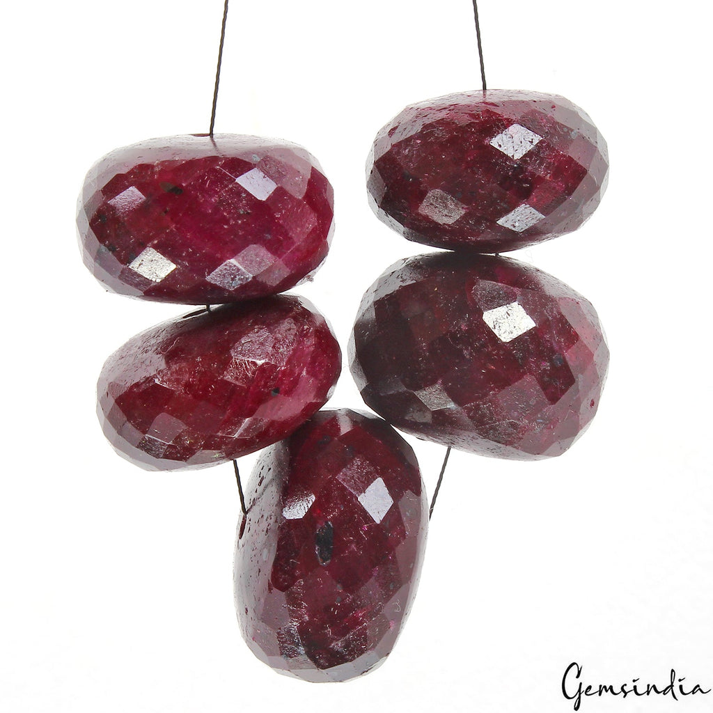 5 Pcs Natural Red Ruby Round Faceted Cut Huge Drilled Gemstone Beads Lot ~700 Ct