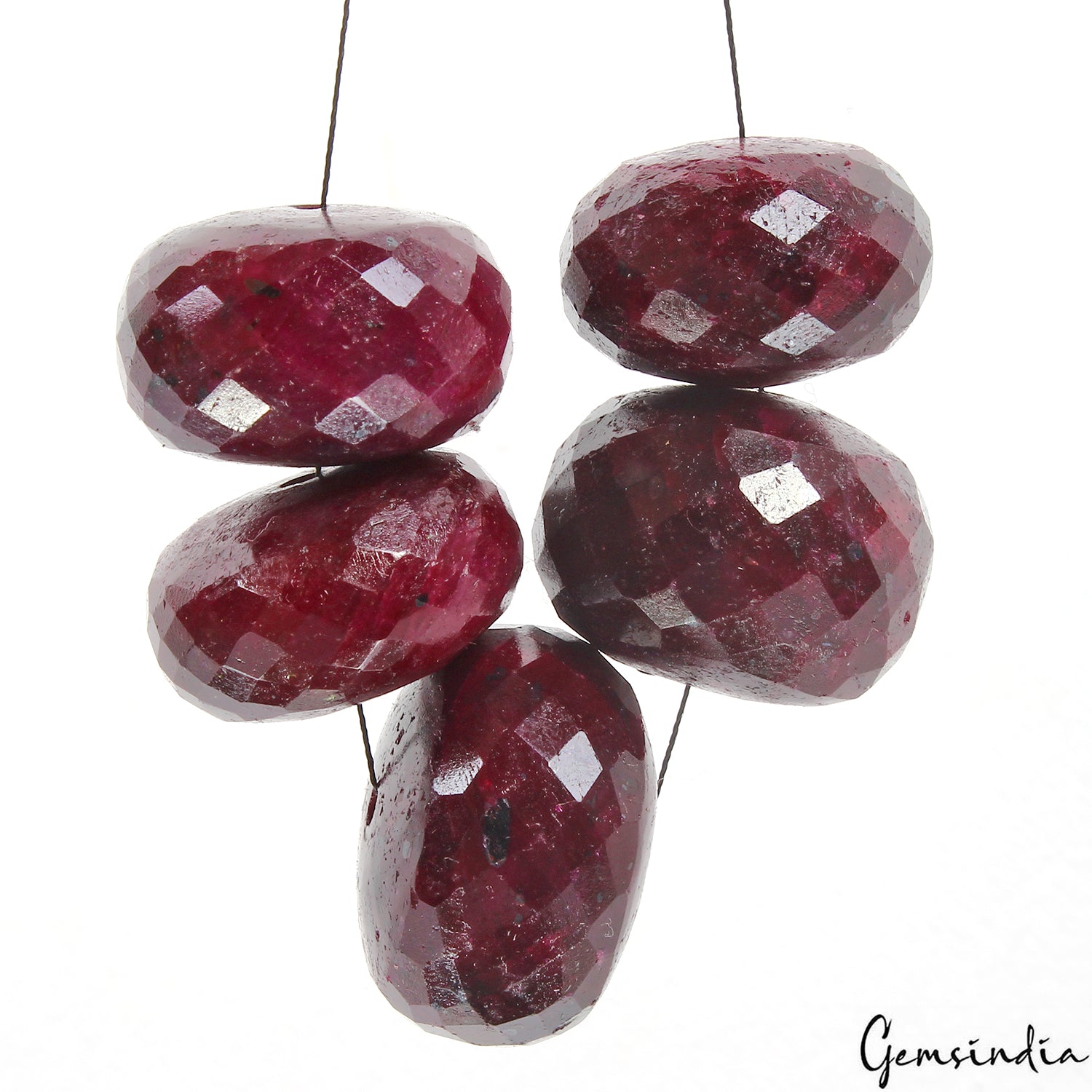 Ruby Beaded Strand, Color Enhanced, Red — 25mm, 700 Ct, Madagascar