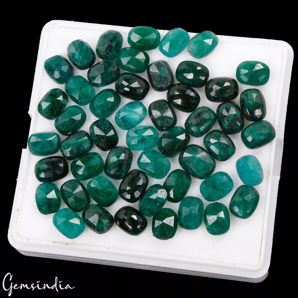 Certified 50 Pcs Natural Green Zambian Emerald Cushion Cut Loose 8x6mm Gemstones
