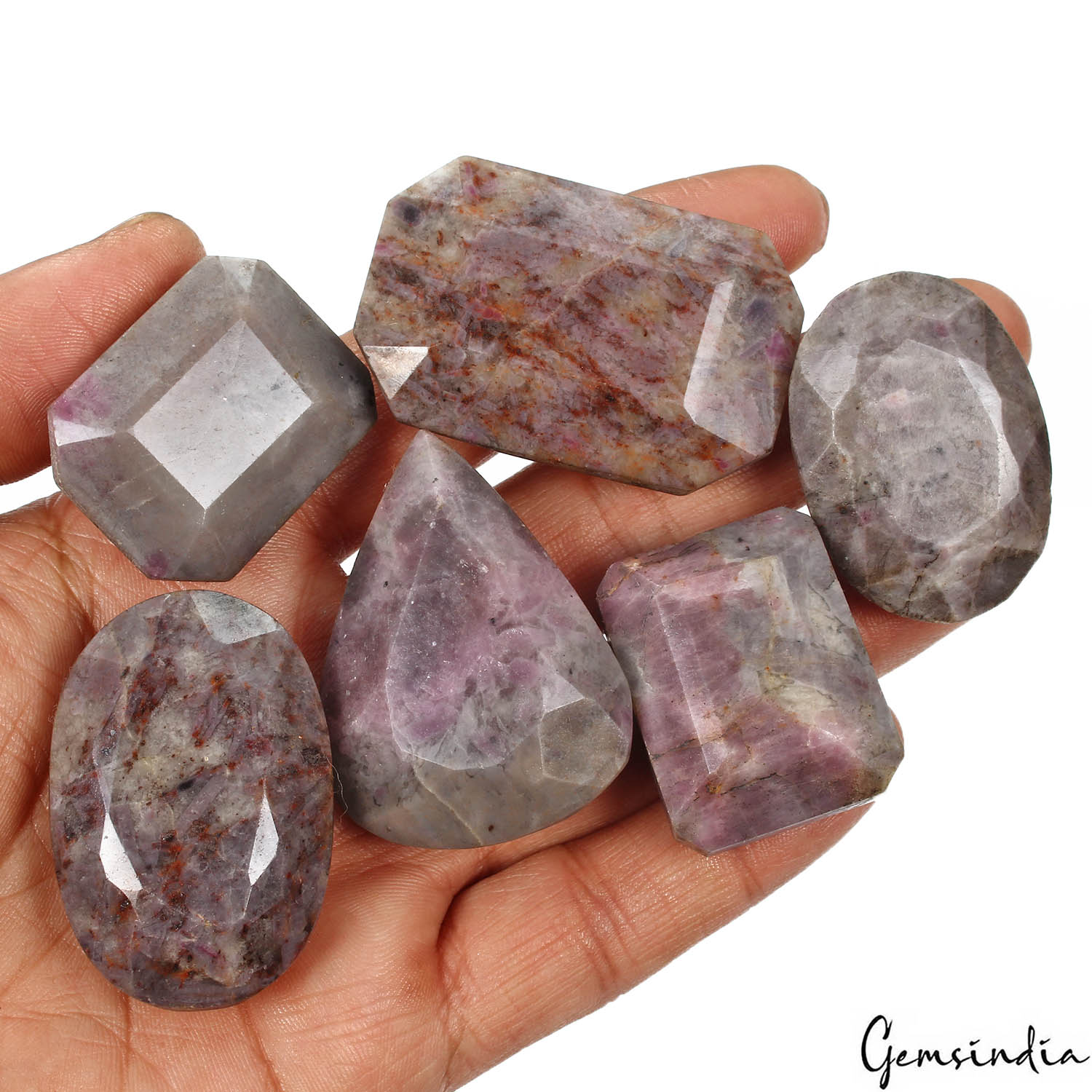 1080 Ct/6 Pcs Natural Untreated Bi-Color Ruby in Crystal Matrix Mix Cut Gems Lot