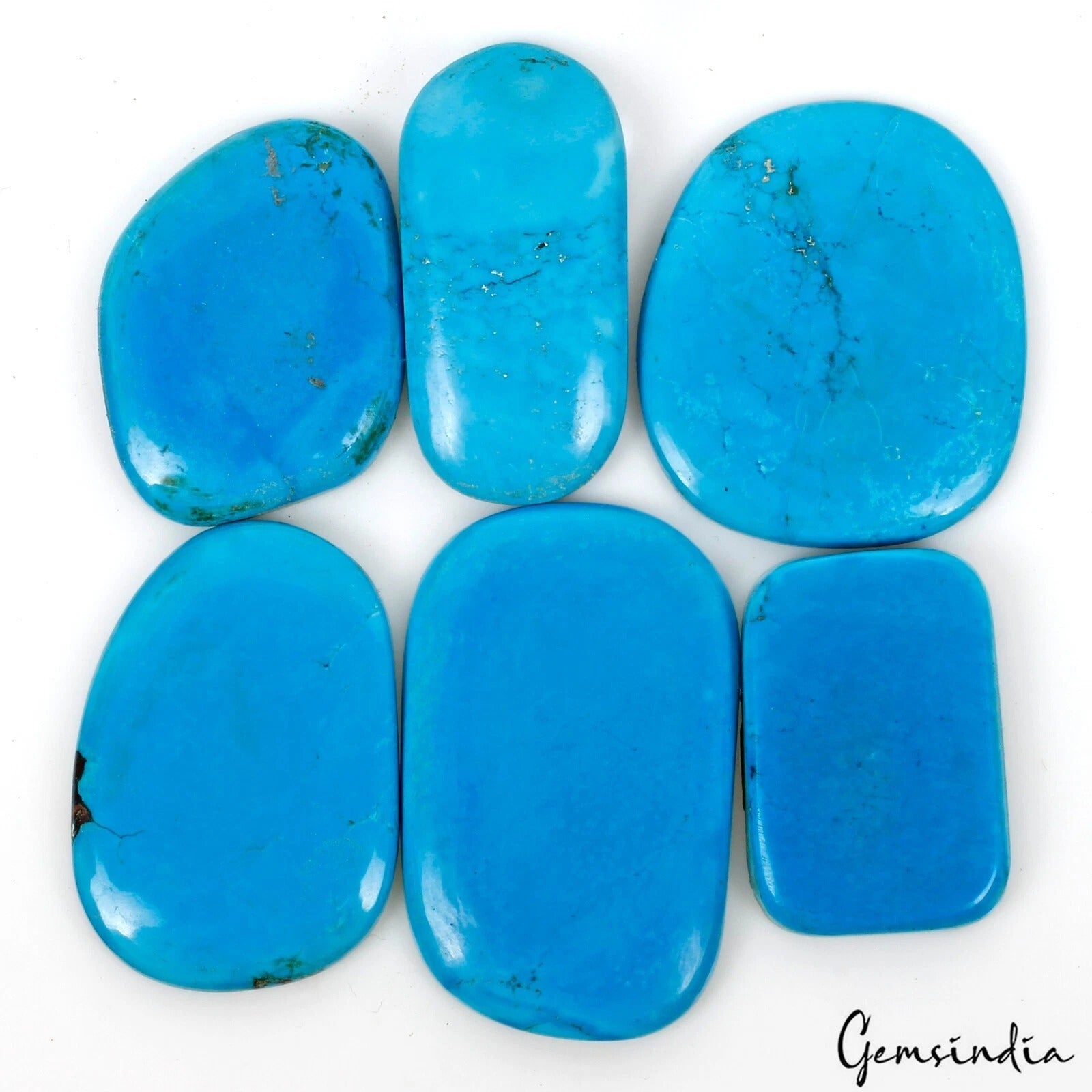Turquoise Lot, Cabochon, Blue — 6 Pieces, 37mm to 52mm, 450 Ct