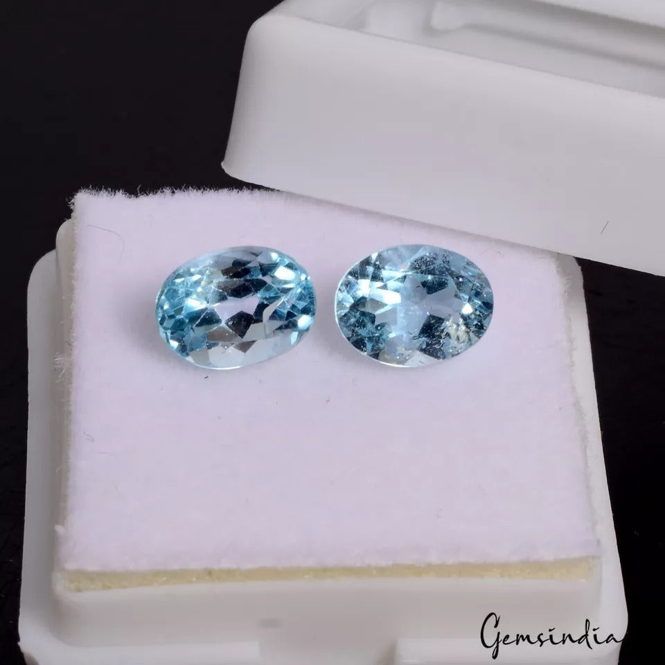 3Ct/2 Pcs Natural Brazilian Blue Topaz Gems Oval 8x6mm Matching Pair For Earring
