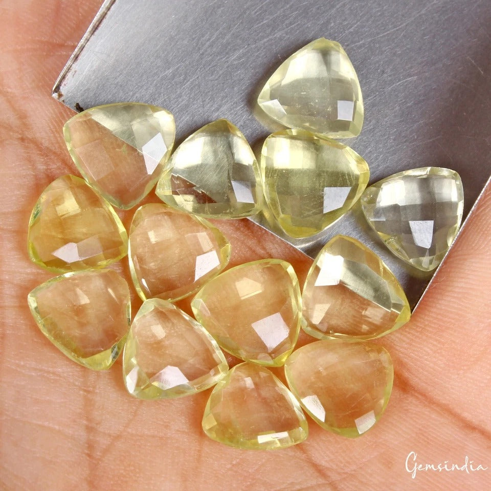 13 Pc Natural Lemon Quartz Citrine Trillion Checker Cut Untreated Loose Gemstone